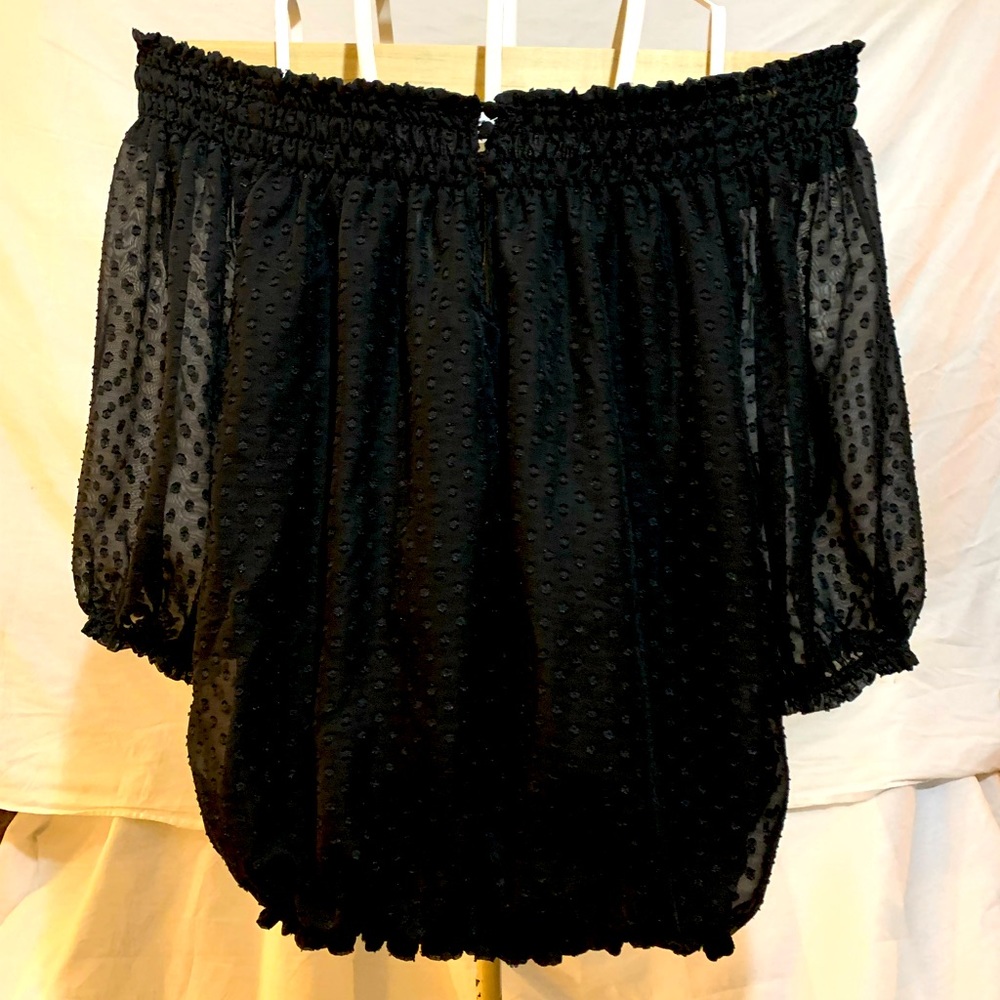 Black Blouse Top mid sleeve Elastic Shoulders and Waist Off Shoulder Neckline 2X